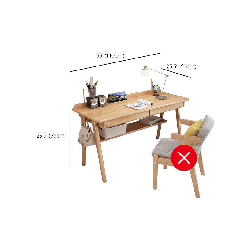 Table de travail à domicile de forme rectangulaire, bureau d'écriture en bois naturel Clearhalo