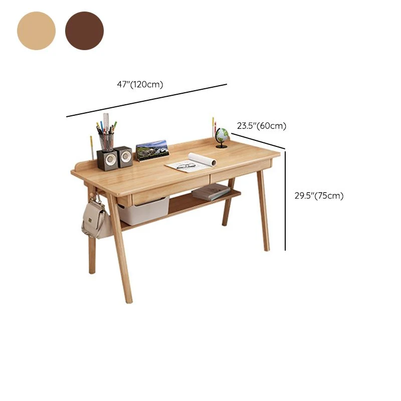 Table de travail à domicile de forme rectangulaire, bureau d'écriture en bois marron/naturel Clearhalo