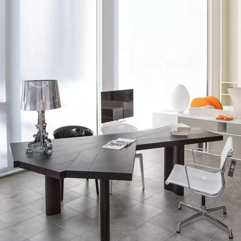 Table de travail fixe en bois massif de bureau industriel de forme libre Clearhalo