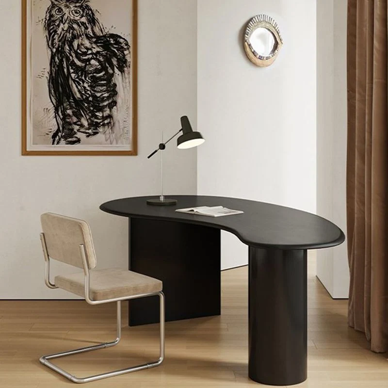 Table de travail fixe de forme libre de bureau industriel en bois massif Clearhalo