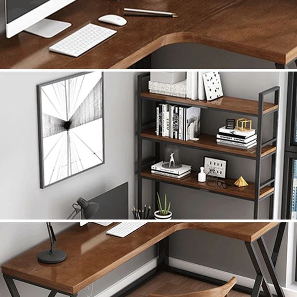 Table de travail en forme de L en bois massif, bureau fixe, bureau d'écriture moderne Clearhalo