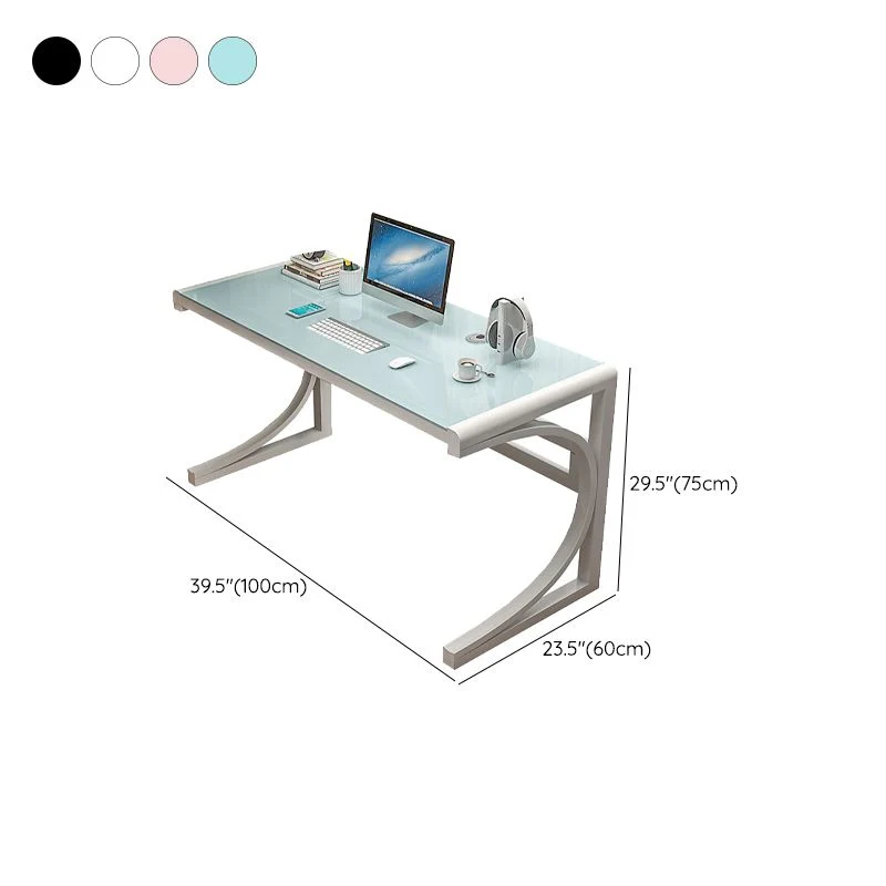 Table de travail de forme rectangulaire de bureau d'ordinateur en verre de style moderne avec 2 pieds pour la maison Clear...
