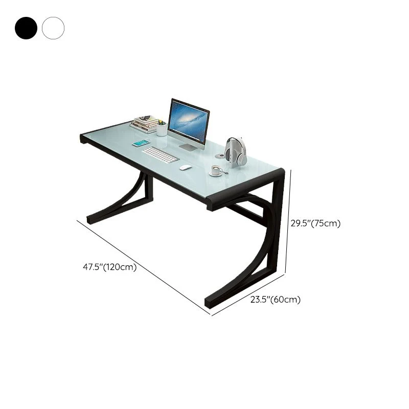 Table de travail de forme rectangulaire de bureau d'ordinateur en verre de style moderne avec 2 pieds pour la maison Clear...