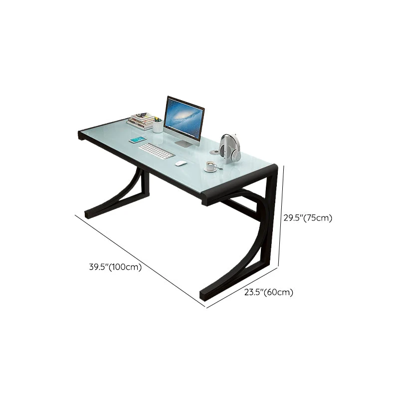 Table de travail de forme rectangulaire de bureau d'ordinateur en verre de style moderne avec 2 pieds pour la maison Clear...