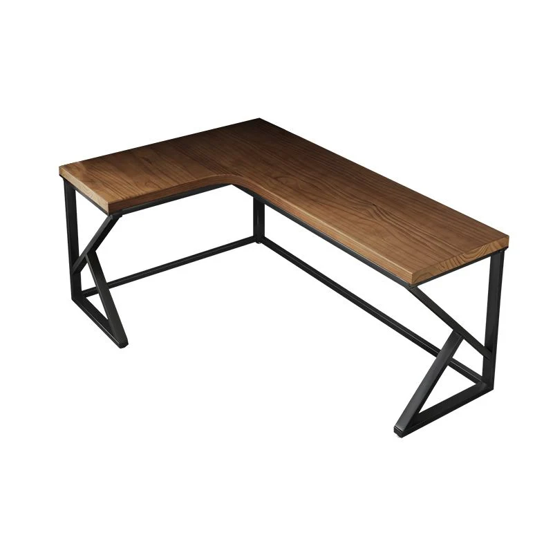 Table de travail en forme de L Table de bureau fixe industrielle en bois massif Clearhalo