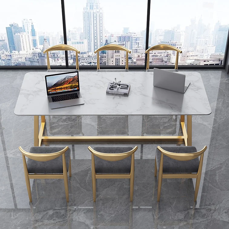 Table de travail incurvée en marbre, bureau d'écriture fixe de luxe pour bureau à domicile Clearhalo