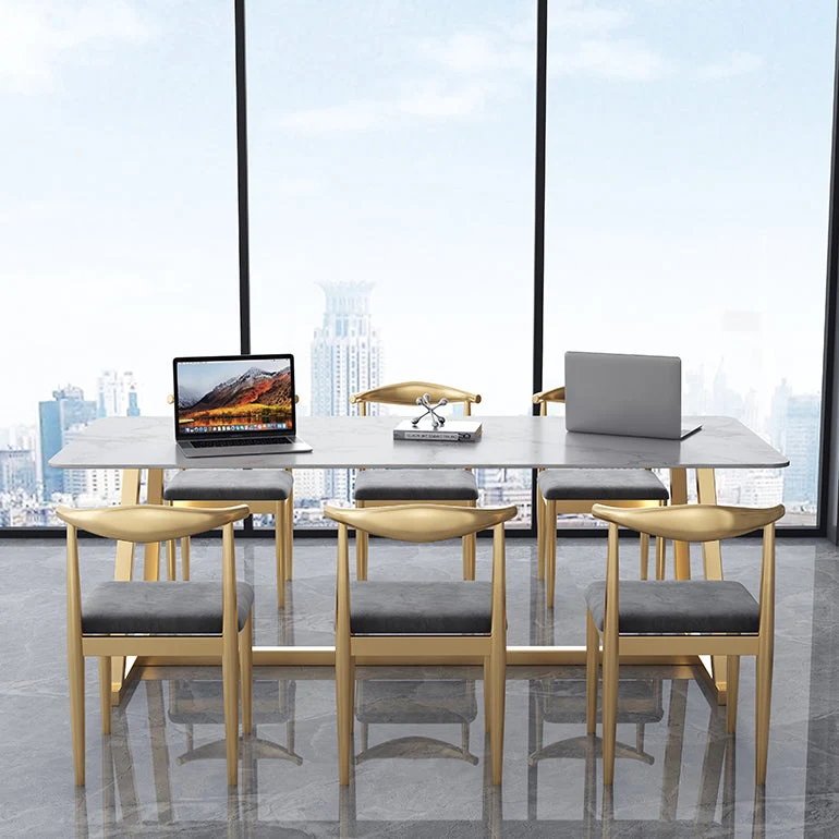 Table de travail incurvée en marbre, bureau d'écriture fixe de luxe pour bureau à domicile Clearhalo