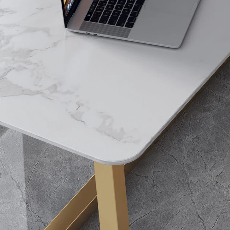 Table de travail incurvée en marbre, bureau d'écriture fixe de luxe pour bureau à domicile Clearhalo