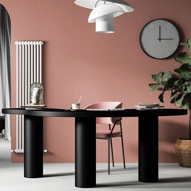 Table de travail industrielle en bois massif de forme libre, avec 3 pieds Clearhalo