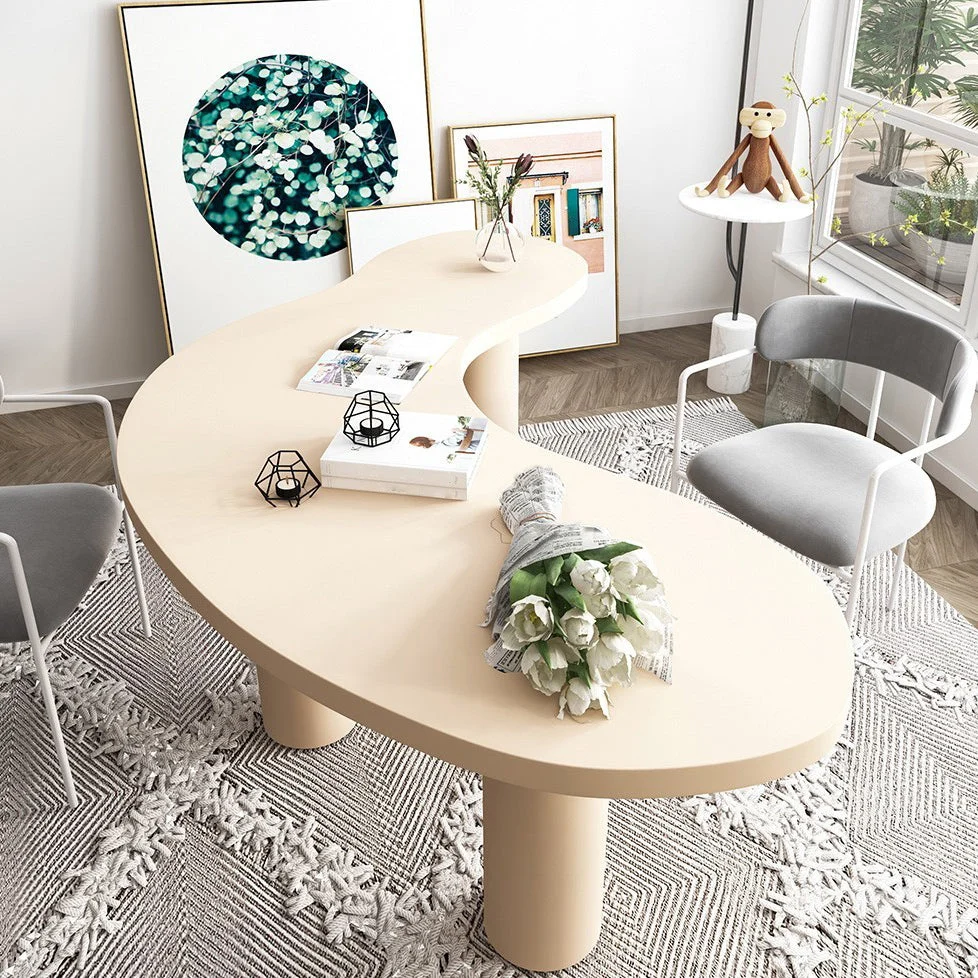 Table de travail industrielle en bois massif de forme libre, avec 3 pieds Clearhalo