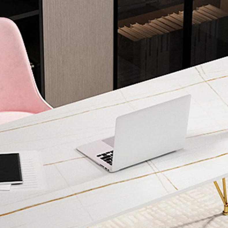 Table de travail moderne en pierre frittée, bureau à domicile avec pieds en métal Clearhalo