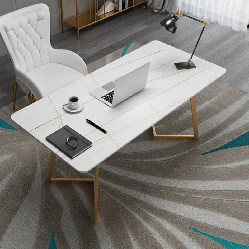 Table de travail de style moderne, bureau d'écriture blanc en pierre frittée Clearhalo