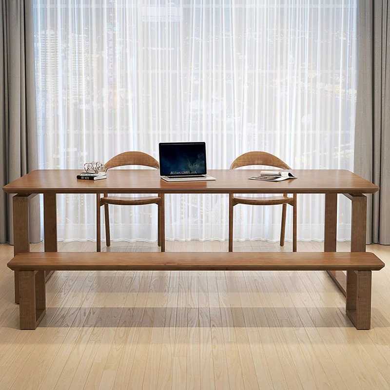 Tables de conférence de bureau de forme rectangulaire, bureau d'écriture en bois marron Clearhalo