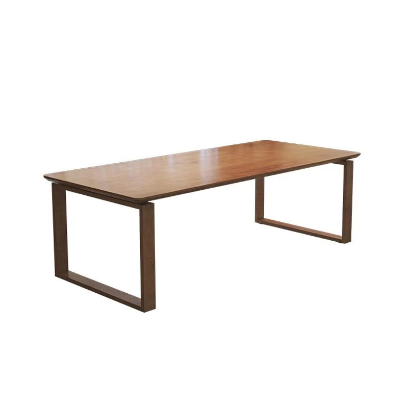 Tables de conférence de bureau de forme rectangulaire, bureau d'écriture en bois marron Clearhalo