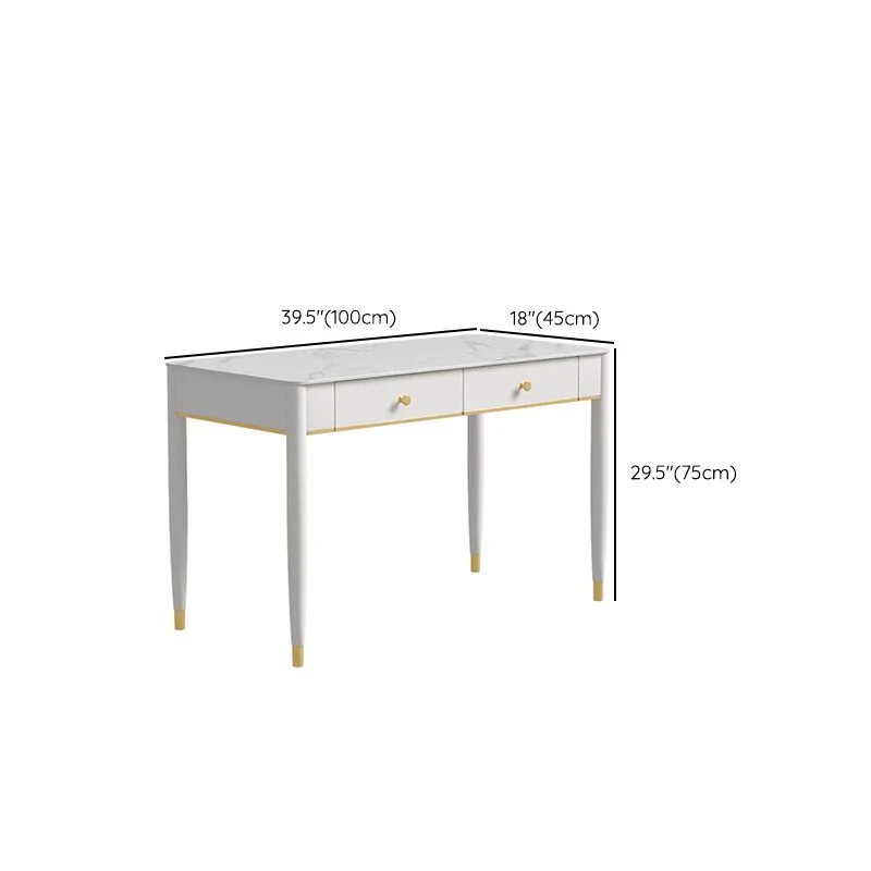 Tables de travail à domicile de forme rectangulaire, bureau d'écriture en pierre blanc Clearhalo