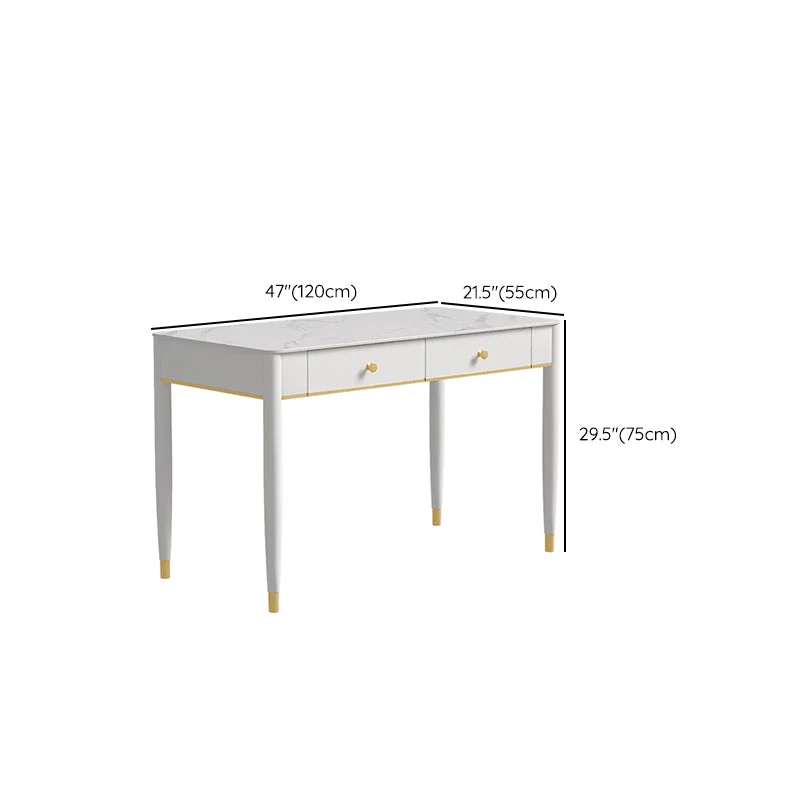 Tables de travail à domicile de forme rectangulaire, bureau d'écriture en pierre blanc Clearhalo