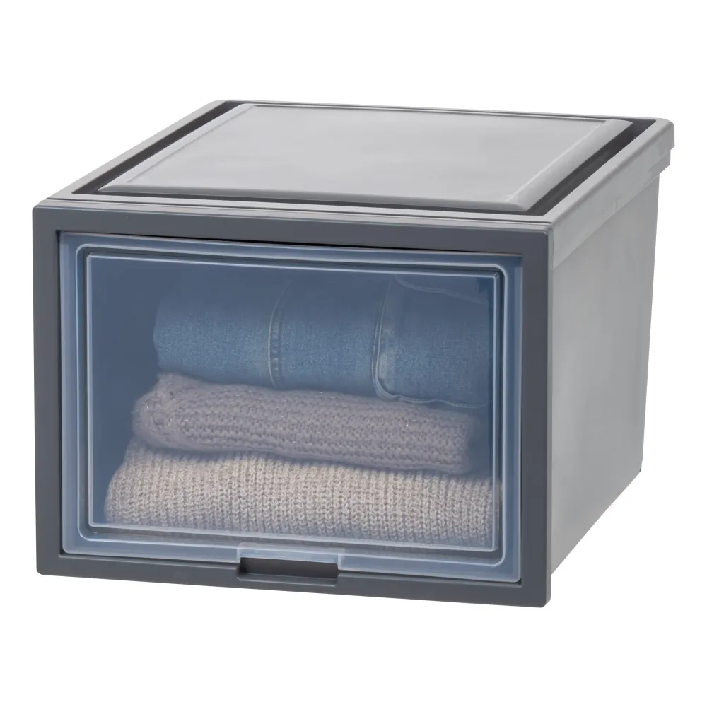 Coffre profond avec porte coulissante, gris, paquet de 4