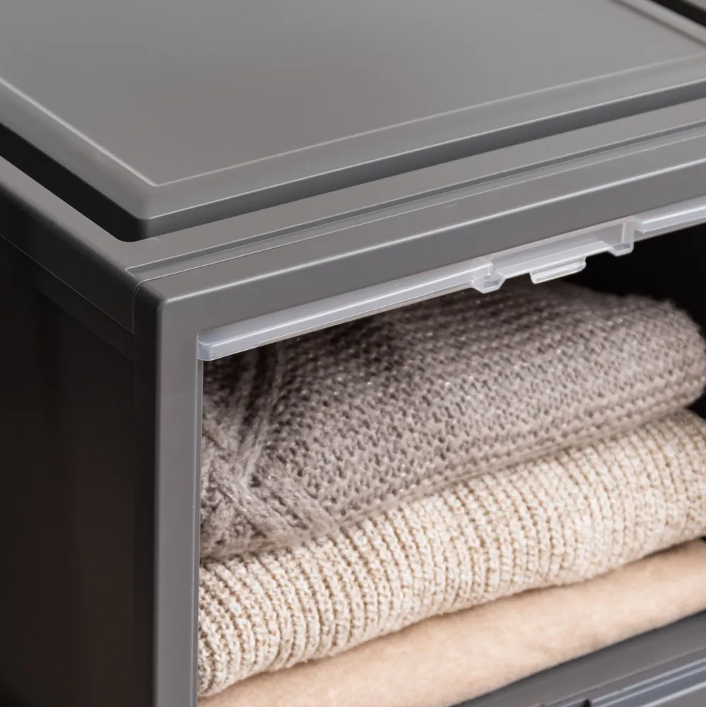 Coffre profond avec porte coulissante, gris, paquet de 4