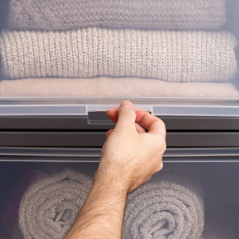 Coffre profond avec porte coulissante, gris, paquet de 4