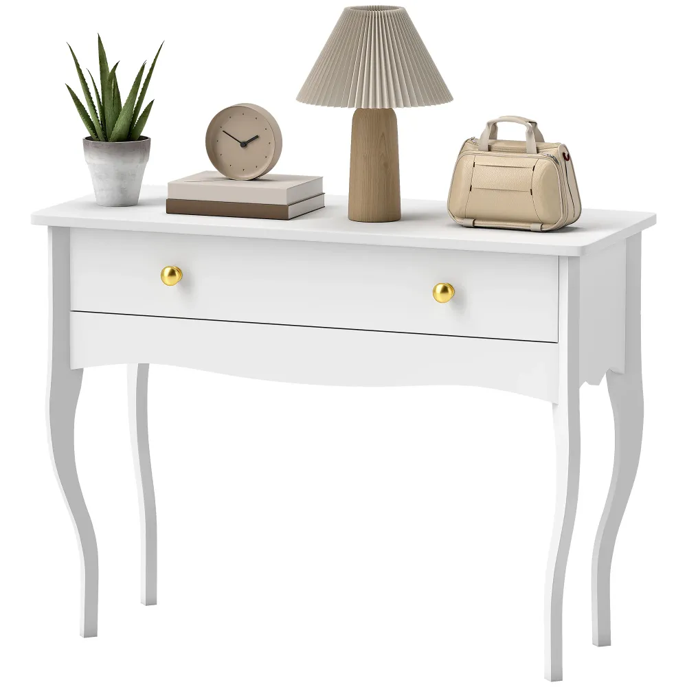 Coiffeuse, table de maquillage avec grand tiroir et pieds cabriole, bureau coiffeuse pour chambre à coucher, 100 x 40 x 74...