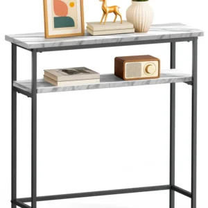 Console table 2 niveaux style industriel en metal et MDF 80x24x80 cm Blanc