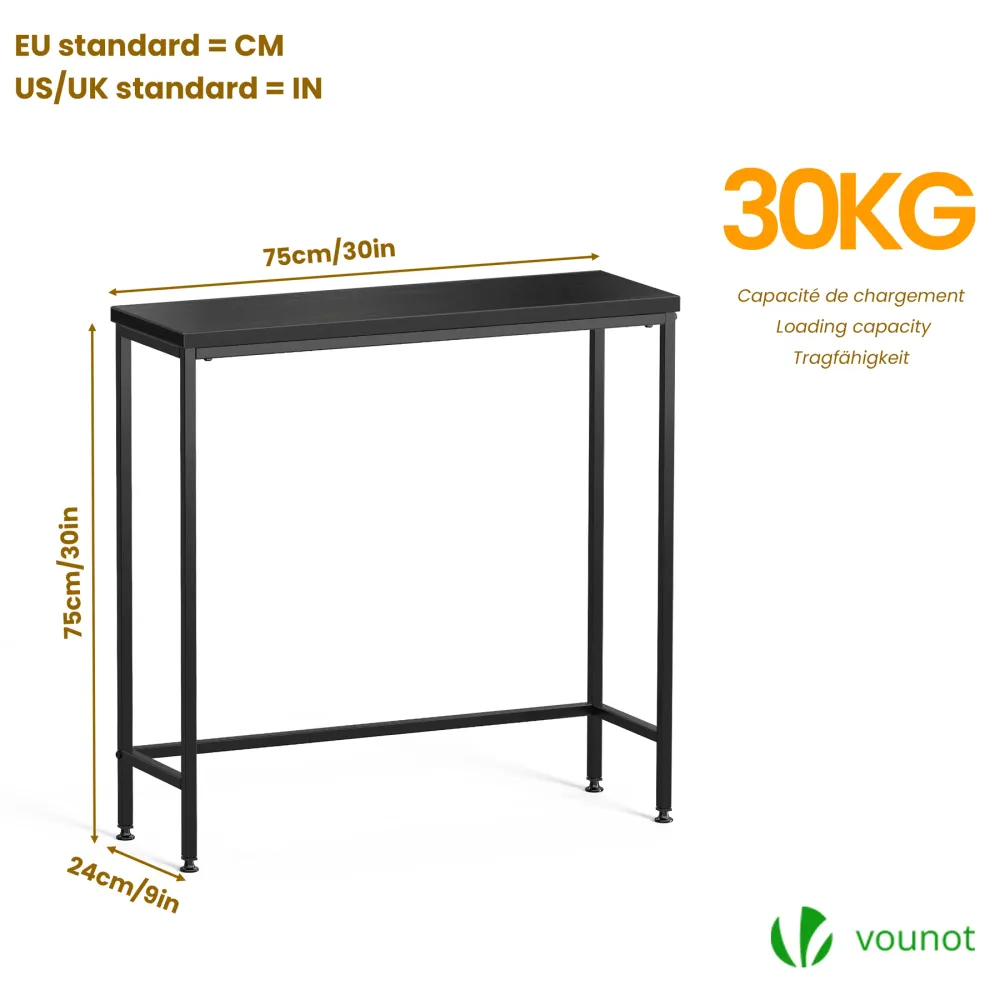 Console table style industriel en metal et MDF 75x24x75 cm Noir