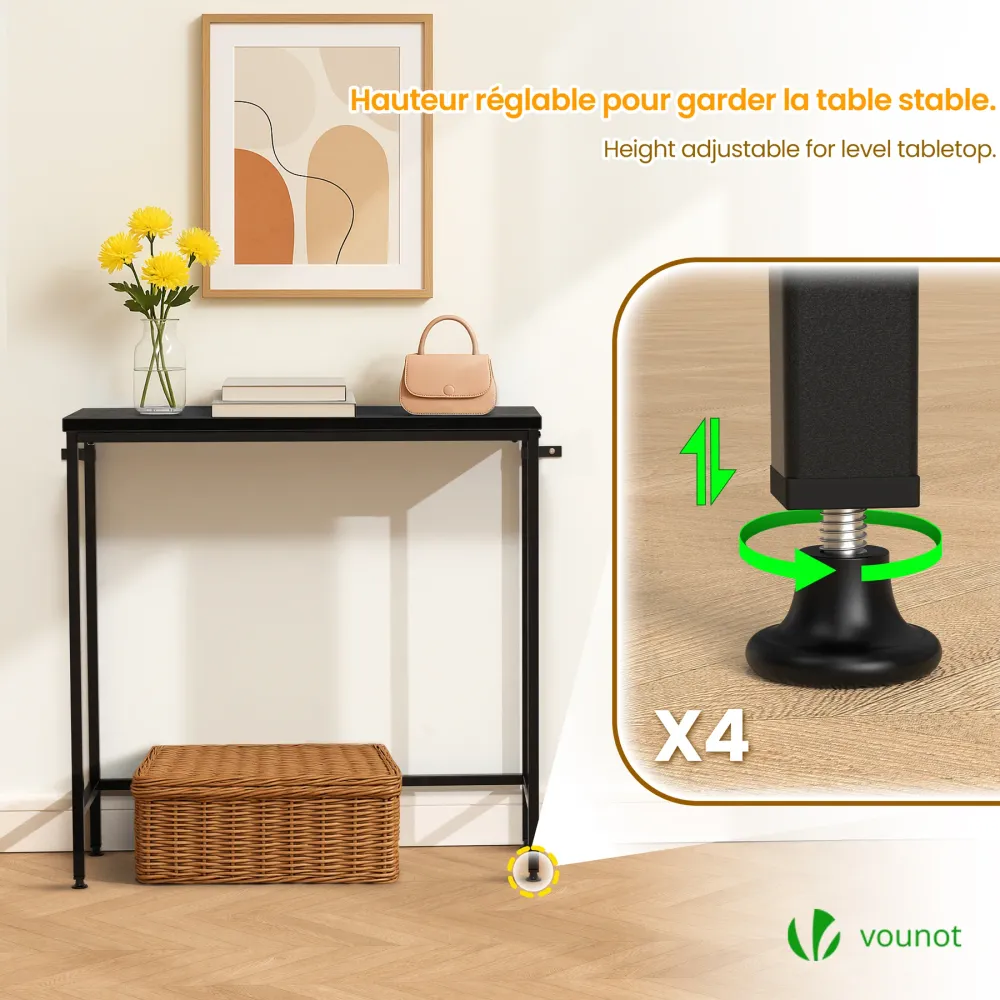 Console table style industriel en metal et MDF 75x24x75 cm Noir