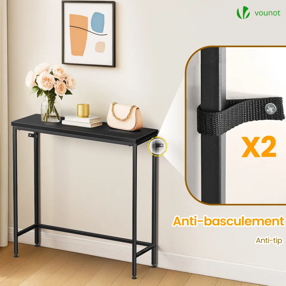 Console table style industriel en metal et MDF 75x24x75 cm Noir