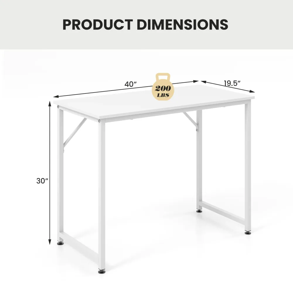 Petit bureau d'ordinateur de 40 pouces avec cadre en métal robuste - Blanc Costway