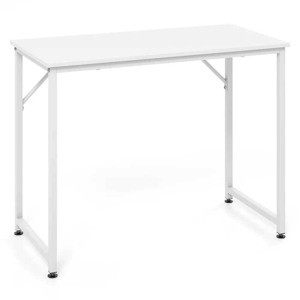 Petit bureau d'ordinateur de 40 pouces avec cadre en métal robuste - Blanc Costway