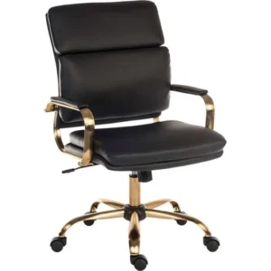 TieDex UK TEKNIK Vintage Faux-Leather Tilting Executive Chair - Black & Brass CPT-TIEDEX