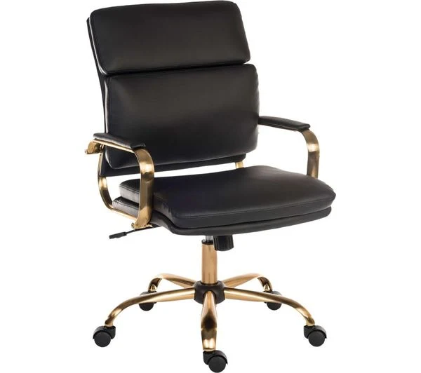 TieDex UK TEKNIK Vintage Faux-Leather Tilting Executive Chair - Black & Brass CPT-TIEDEX
