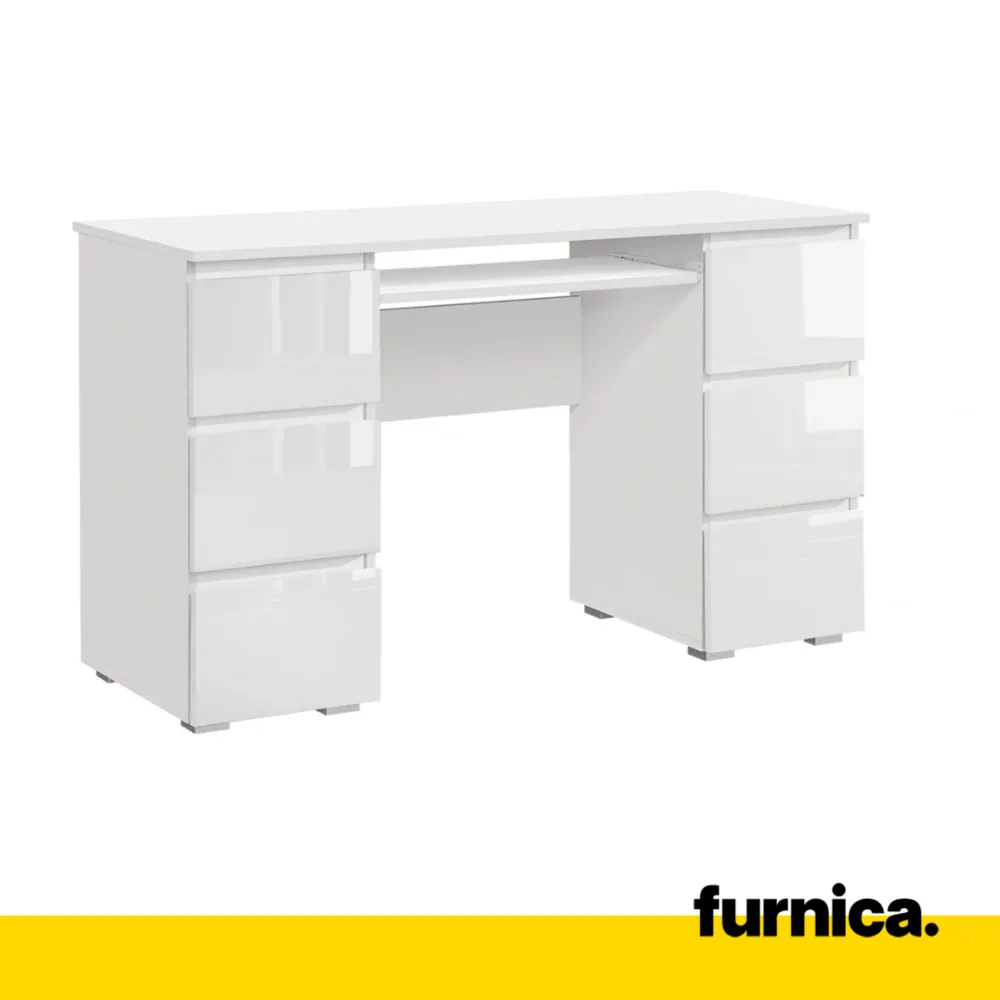CUBA - Bureau d'ordinateur - 6 Tiroirs à Ouverture par Pression et Plateau pour Clavier - H78cm L130cm P50cm (Blanc/Blanc...