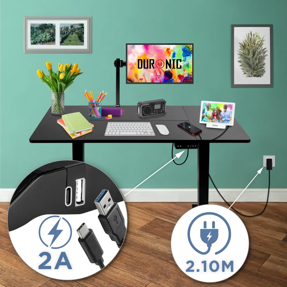Duronic CD120 BK Bureau Assis-Debout électrique Complet avec Plateau de 120 cm Hauteur Ajustable de 72 à 118 cm Charge max...