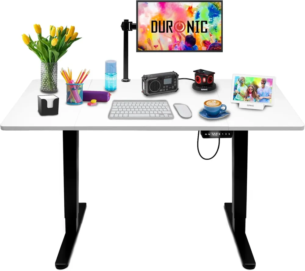 Duronic CD140 BW Bureau Assis-Debout électrique Complet avec Plateau de 140 cm Hauteur Ajustable de 72 à 118 cm Charge max...