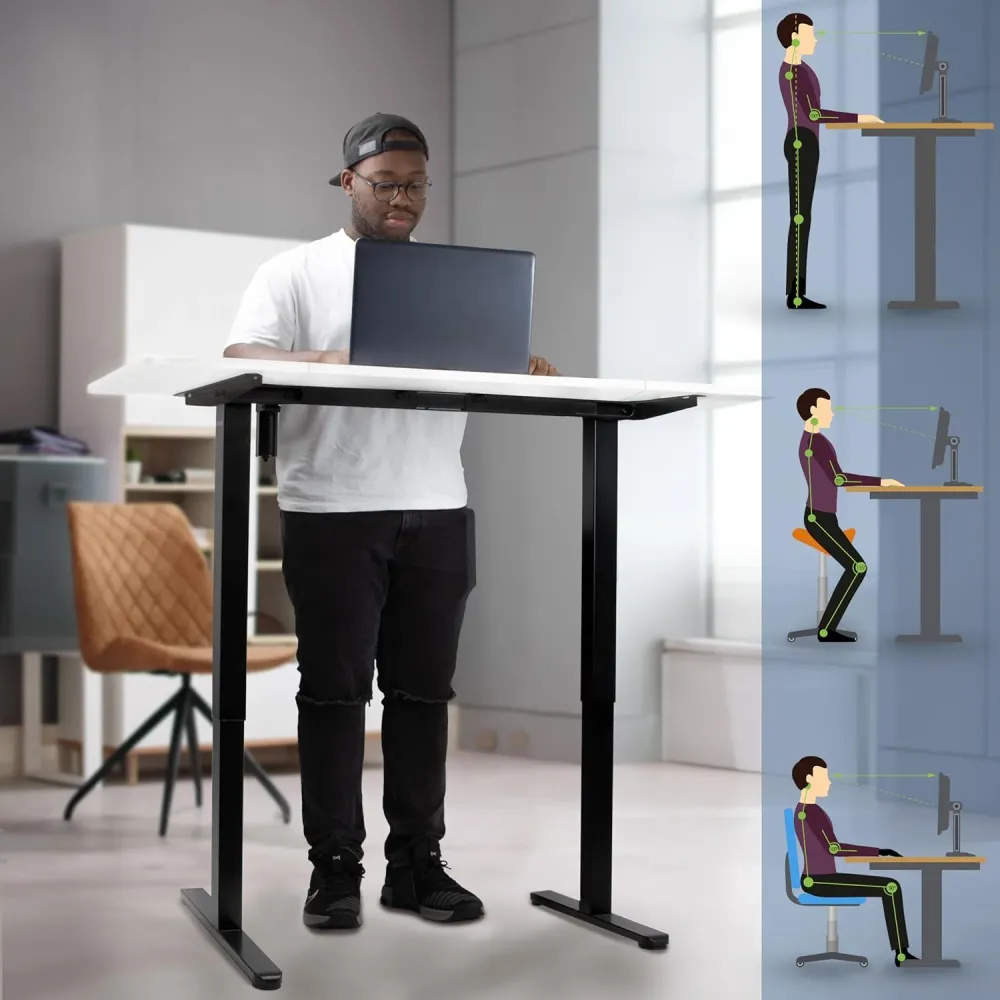 Duronic CD140 BW Bureau Assis-Debout électrique Complet avec Plateau de 140 cm Hauteur Ajustable de 72 à 118 cm Charge max...