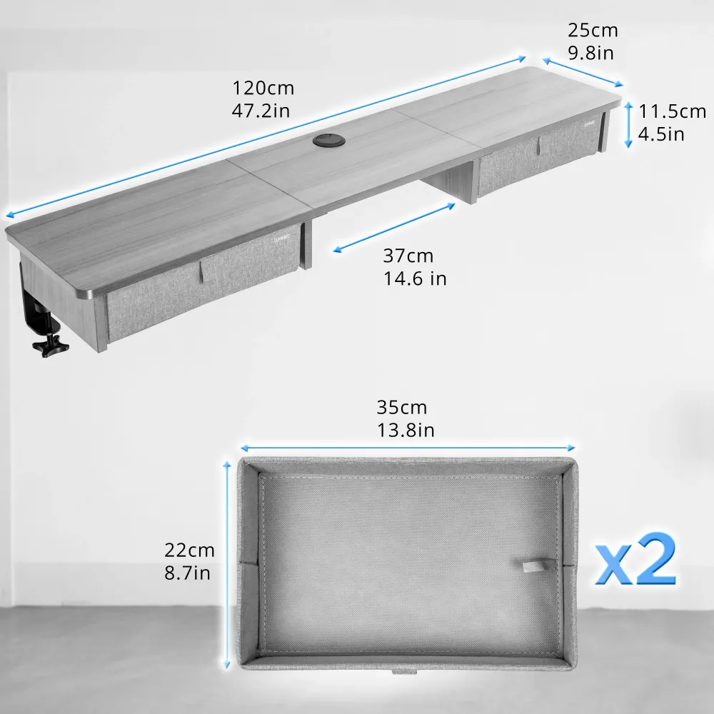 Duronic DD3 GY Planche de 120 cm avec 2 Tiroirs pour Bureau | Compatible avec Plateaux TT120 TT140 TT160 de Duronic | Stru...