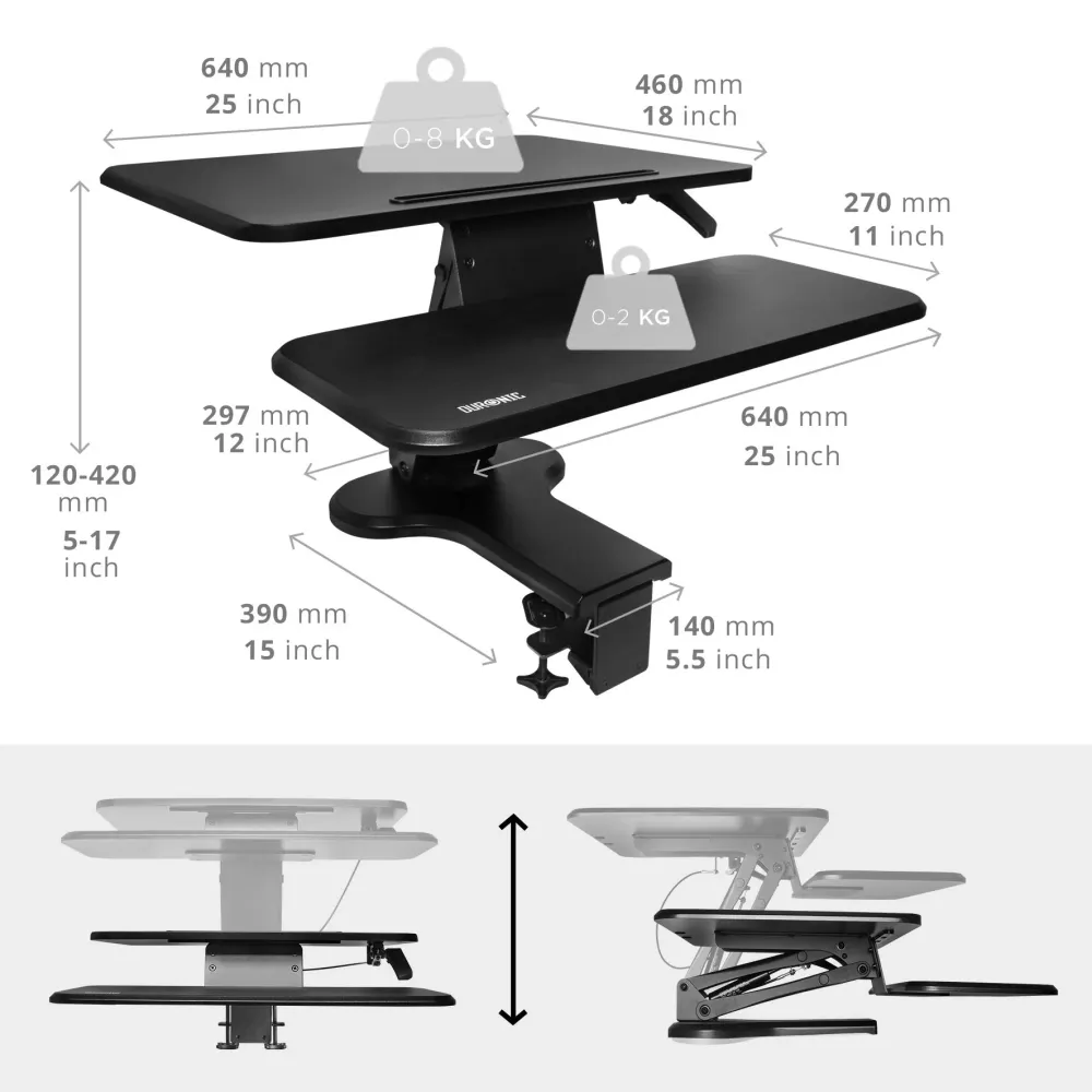 Duronic DM05D13 Poste/Station de travail assis-debout de 64 cm pour écran/clavier/souris - Hauteur ajustable de 12 à 40 cm...