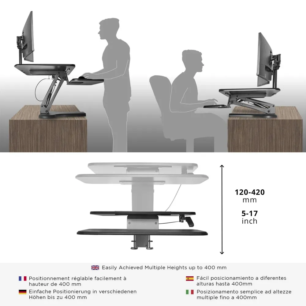 Duronic DM05D13 Poste/Station de travail assis-debout de 64 cm pour écran/clavier/souris - Hauteur ajustable de 12 à 40 cm...
