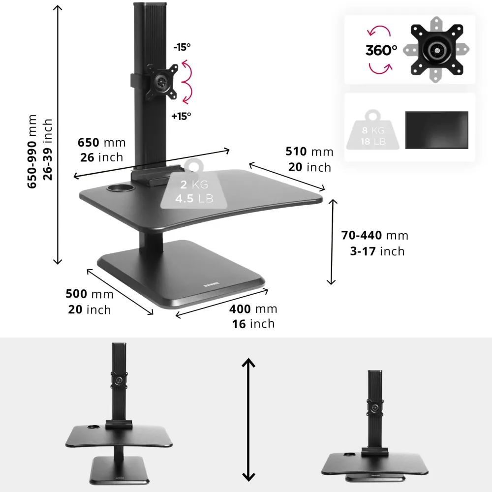 Duronic DM05D14 Poste/Station de Travail Assis-Debout de 65 cm pour écran/Clavier/Souris/avec Support d'écran incorporé -...