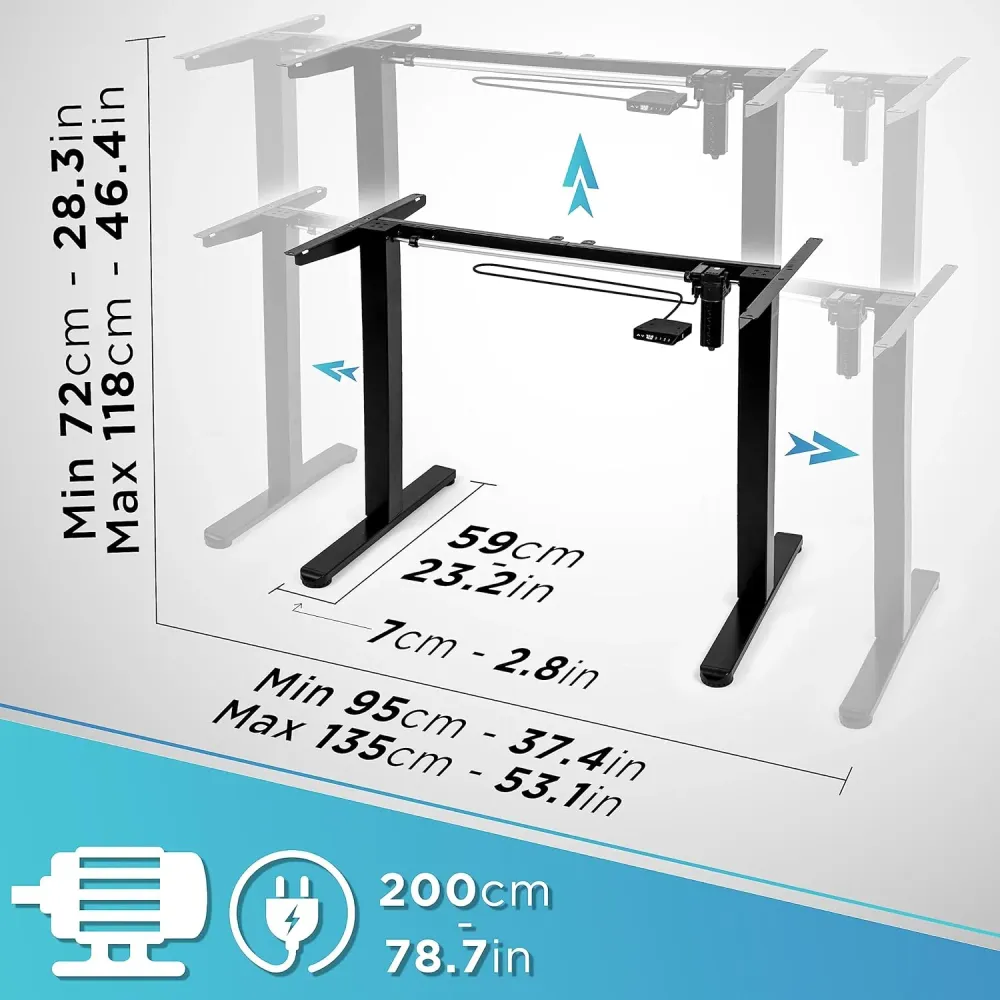 Duronic TM51 BK Structure de Bureau Assis-Debout électrique | Hauteur Ajustable de 72 à 118 cm | Charge maximale de 70 kg...