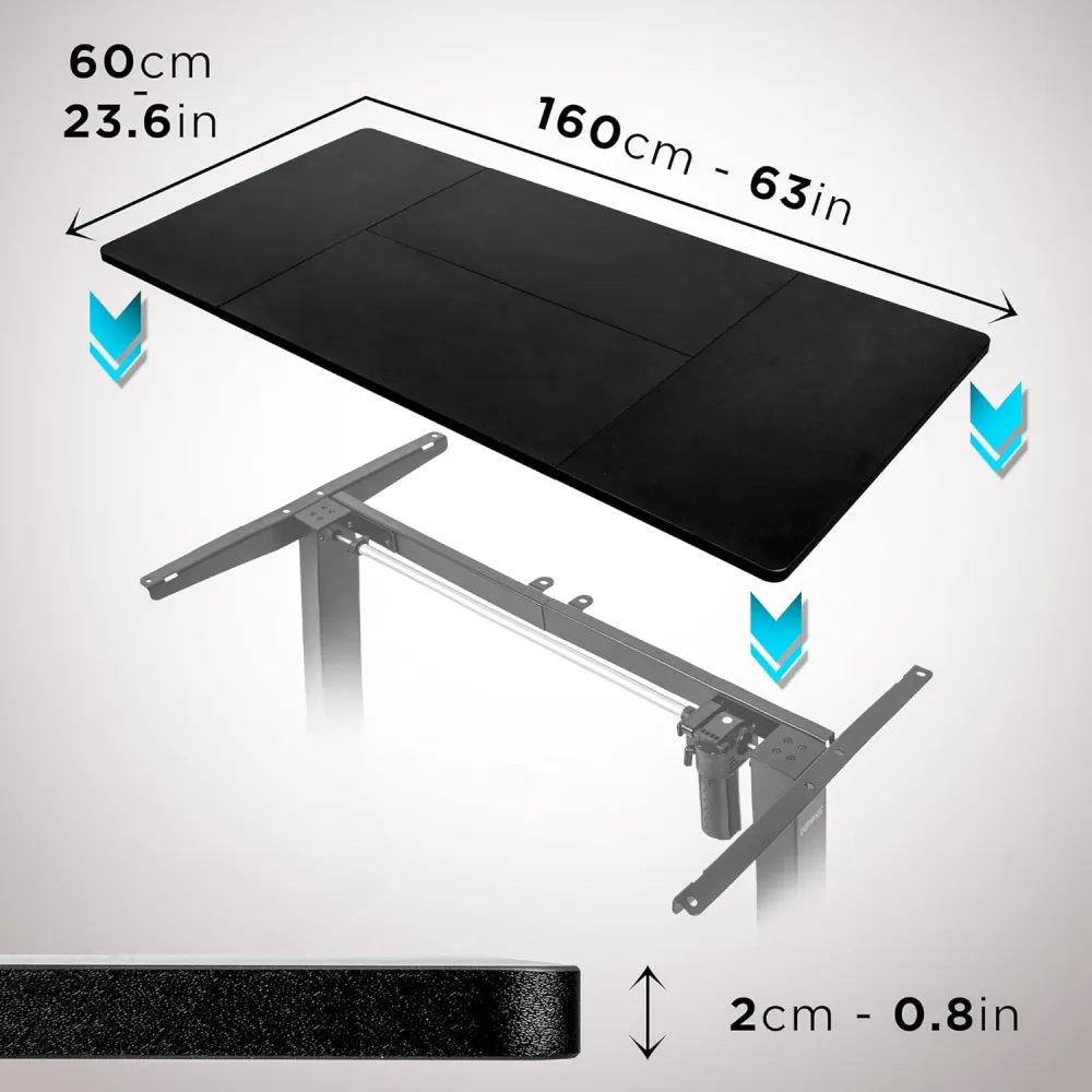 Duronic TT160 BK Plateau pour Bureau Assis Debout de 160 x 60 x 2 cm | Compatible avec la plupart des Structures Assis Deb...