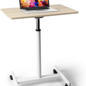 Duronic WPS67 Table de travail mobile assis-debout | Support à roulettes | Blanc – brun | Grande surface 70 x 48 cm pour P...