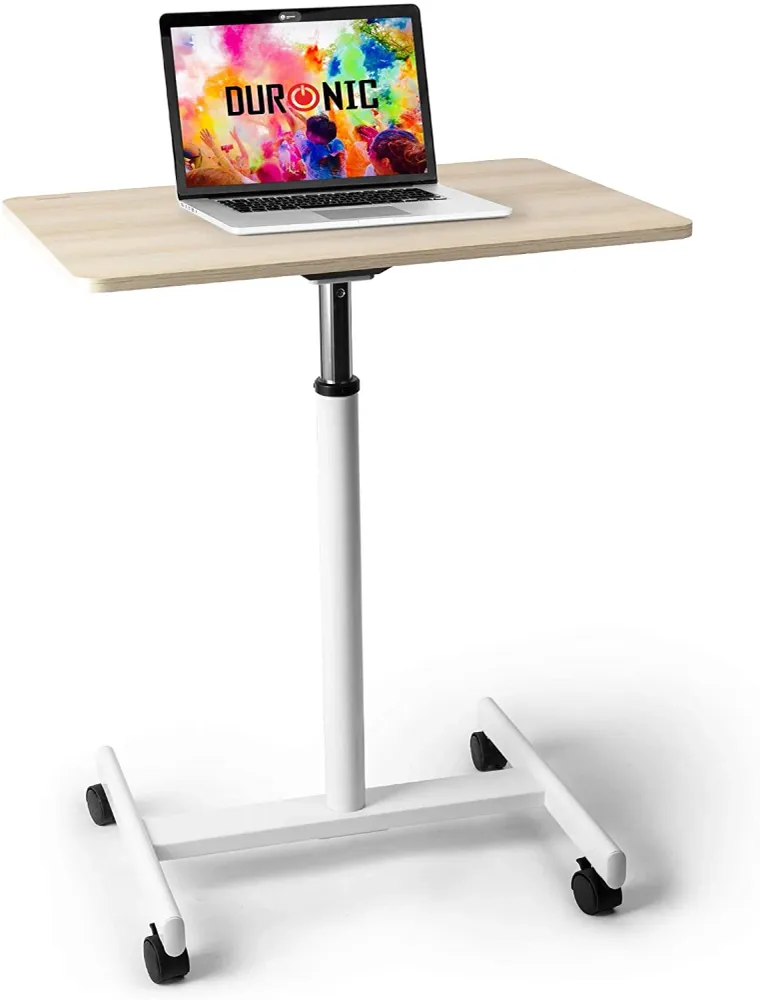 Duronic WPS67 Table de travail mobile assis-debout | Support à roulettes | Blanc – brun | Grande surface 70 x 48 cm pour P...