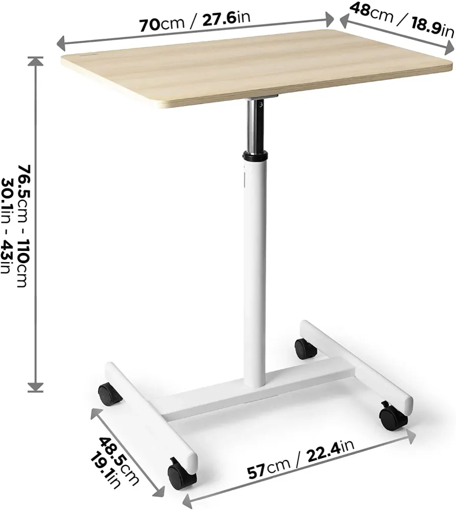 Duronic WPS67 Table de travail mobile assis-debout | Support à roulettes | Blanc – brun | Grande surface 70 x 48 cm pour P...
