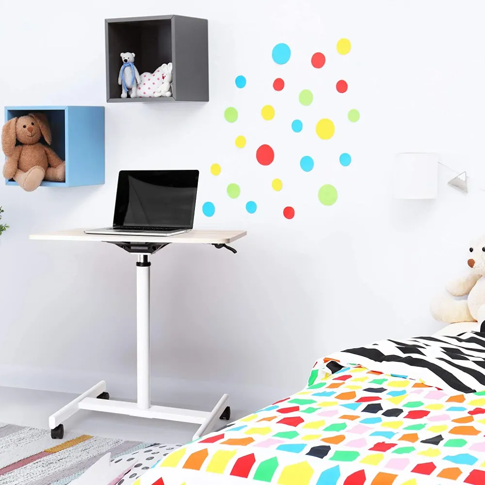 Duronic WPS67 Table de travail mobile assis-debout | Support à roulettes | Blanc – brun | Grande surface 70 x 48 cm pour P...