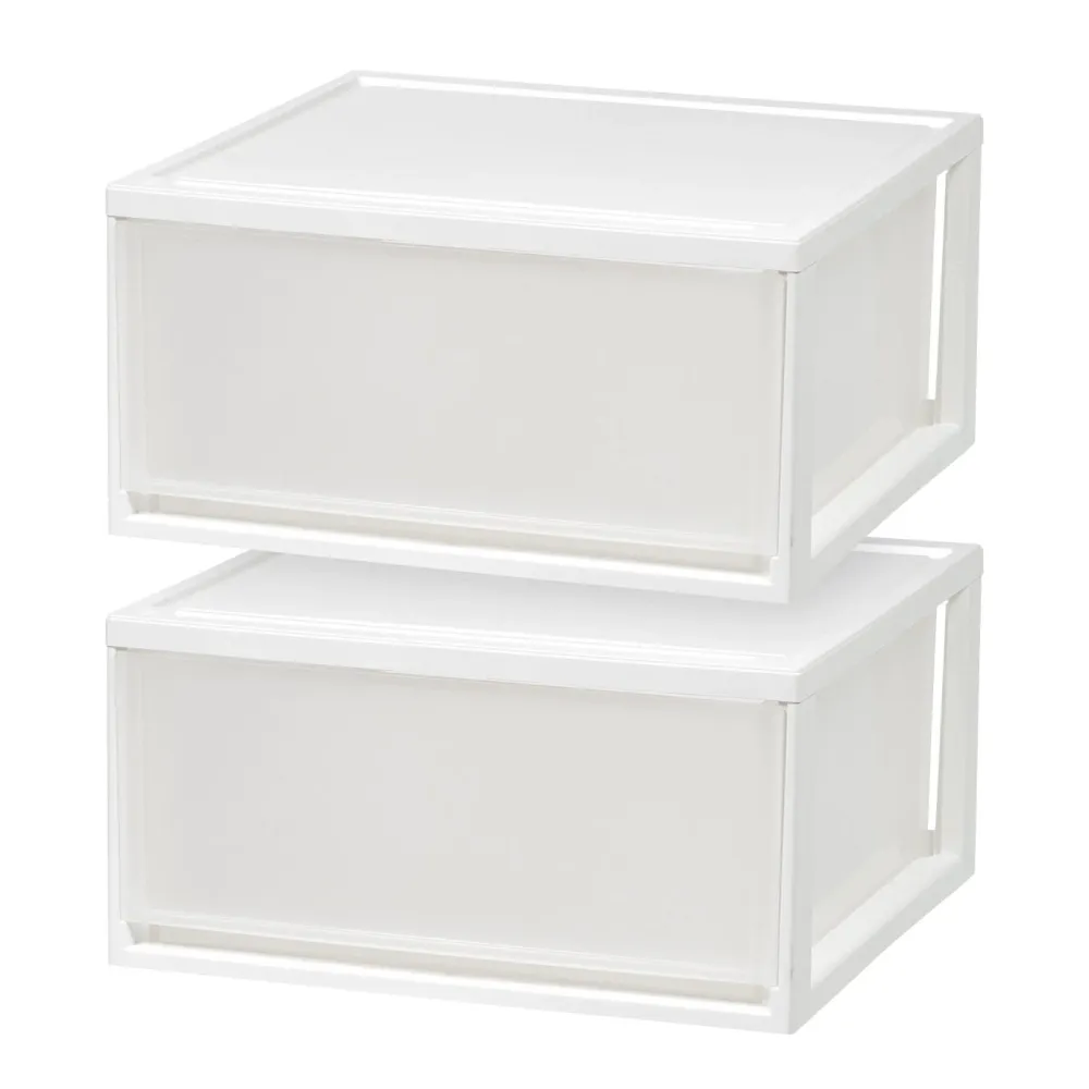 Empilage compact, tiroir en plastique empilable, 47 litres, blanc, 2 unités