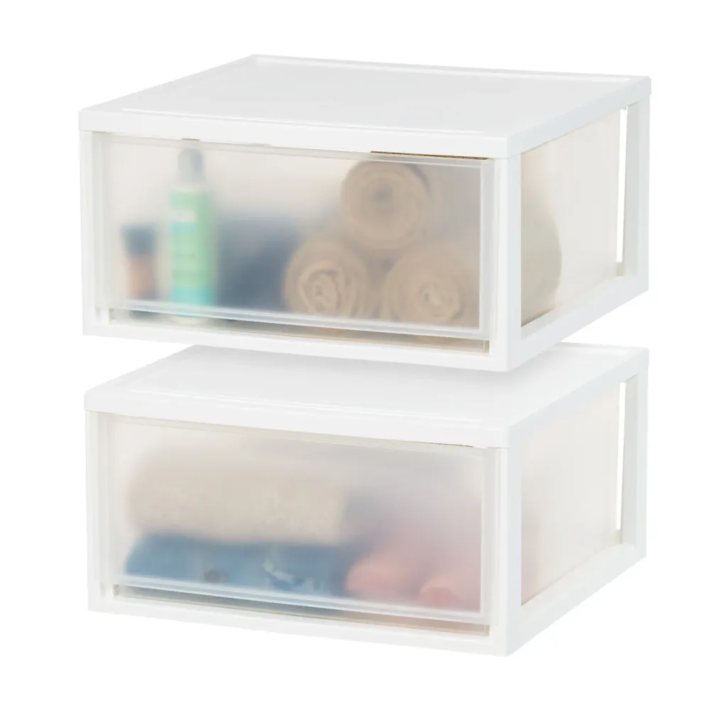 Empilage compact, tiroir en plastique empilable, 47 litres, blanc, 2 unités