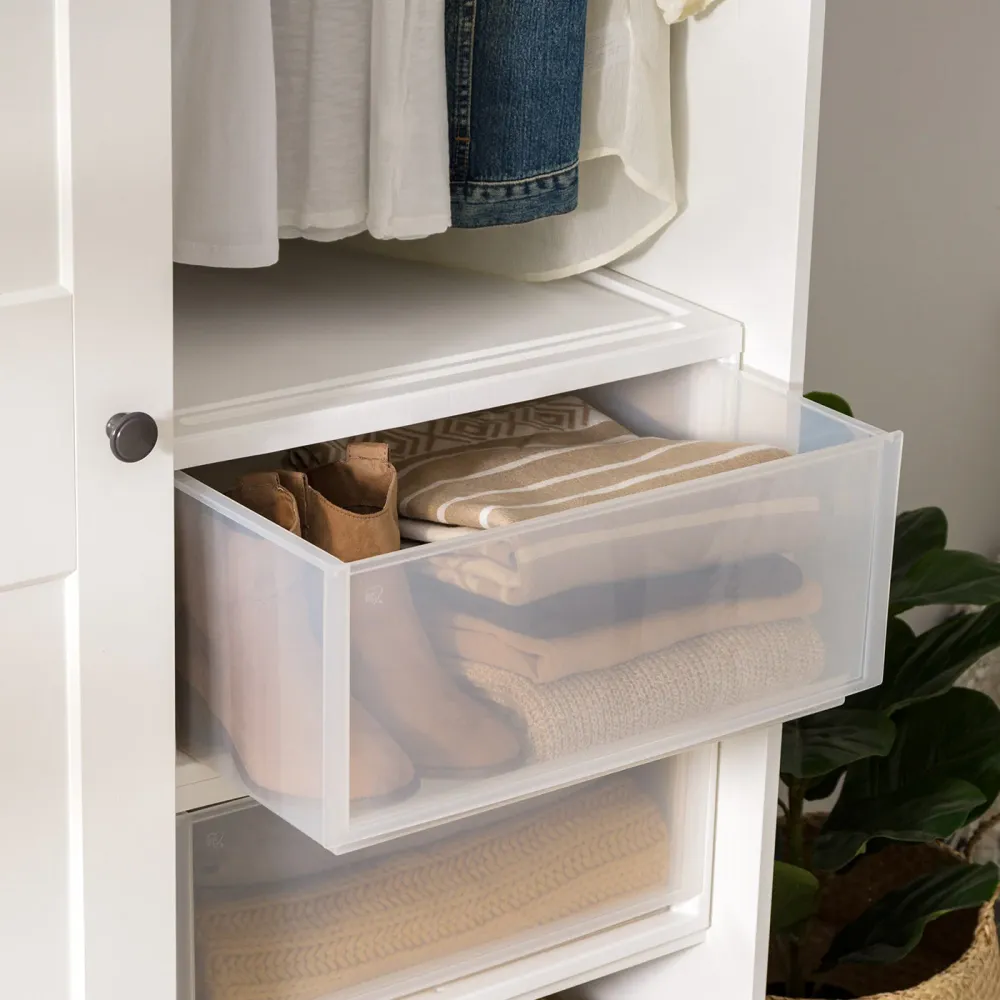 Empilage compact, tiroir en plastique empilable, 47 litres, blanc, 2 unités