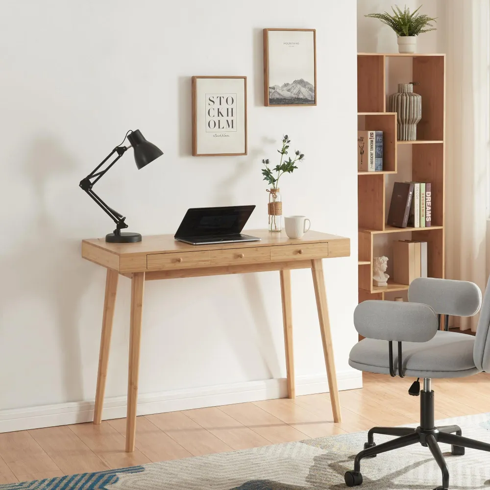 [en.casa] Bureau Style Scandinave avec 3 Tiroirs Table Rectangulaire avec Compartiments de Rangement Poste de Travail pour...